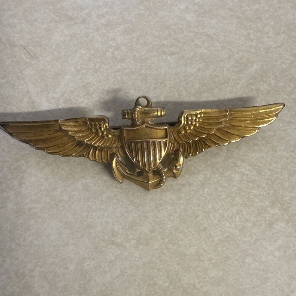 Wwii 925 Sterling Silver 1Ok Gold Plated Navy Pilot Wings